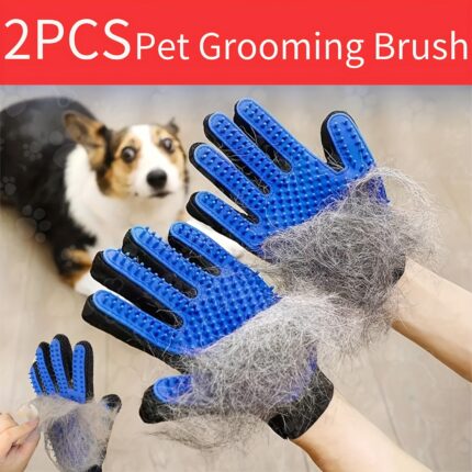 2pcs 2-in-1 Pet Grooming Glove Brush for Dogs and Cats
