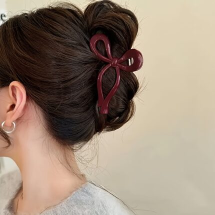 Single Elegant Gradient Red Bow Hollow Hair Clip