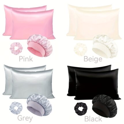 4pcs Luxury Satin Pillowcase Sleep Set