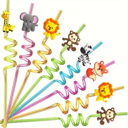 6-Pack Jungle Animal Plastic Straws