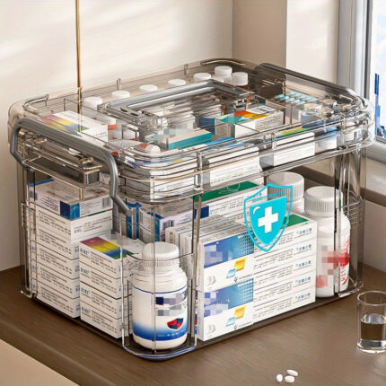 Clear Double-Layer Waterproof Medicine Organizer Box